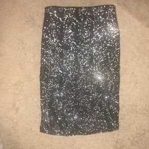 Silver Sequined Pencil Skirt